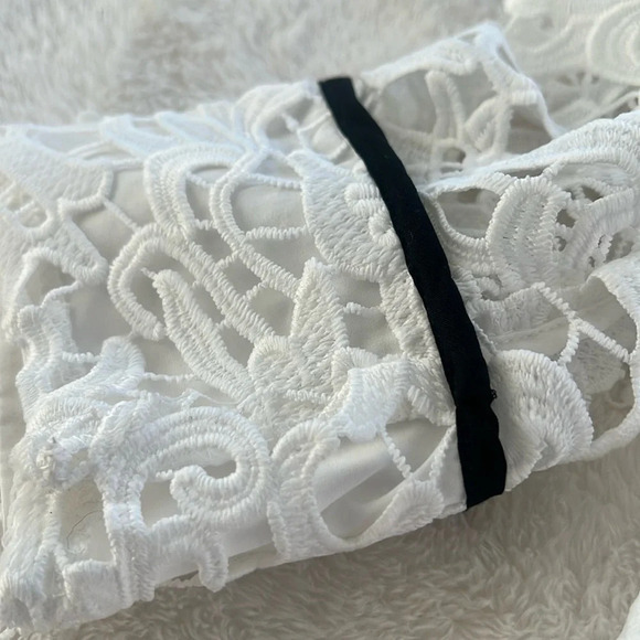 Ming Wang Sz S magnificent openwork white/black trim lace jacket Heritage lovely - Picture 11 of 15